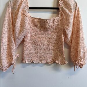 Princess Polly Smocked Floral Crop Top Size 4 Puff Sleeve